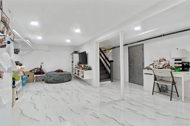 a view of a garage with furniture