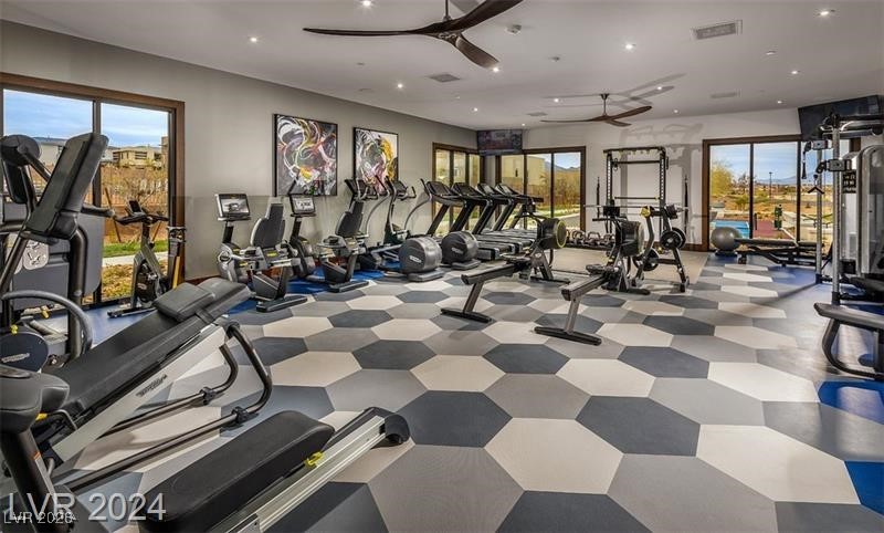 4151 Solace Street Las Vegas, NV 89135 - Photo 46 of 51 Gym with recessed lighting and ceiling fan
