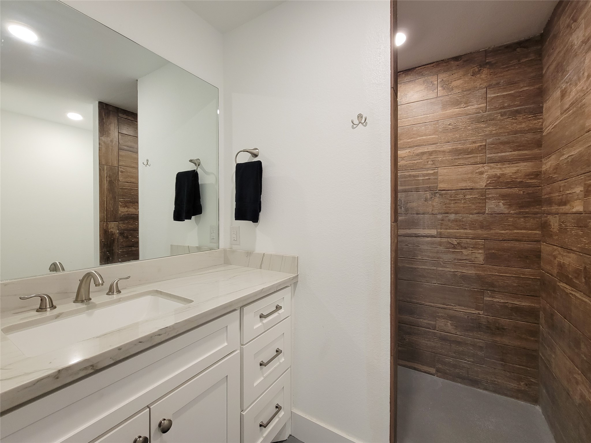 4937 Wolff Road Round Top, TX 78954 - Photo 18 of 31 Luxurious primary bathroom featuring a sleek walk-in shower for a spa-like experience.