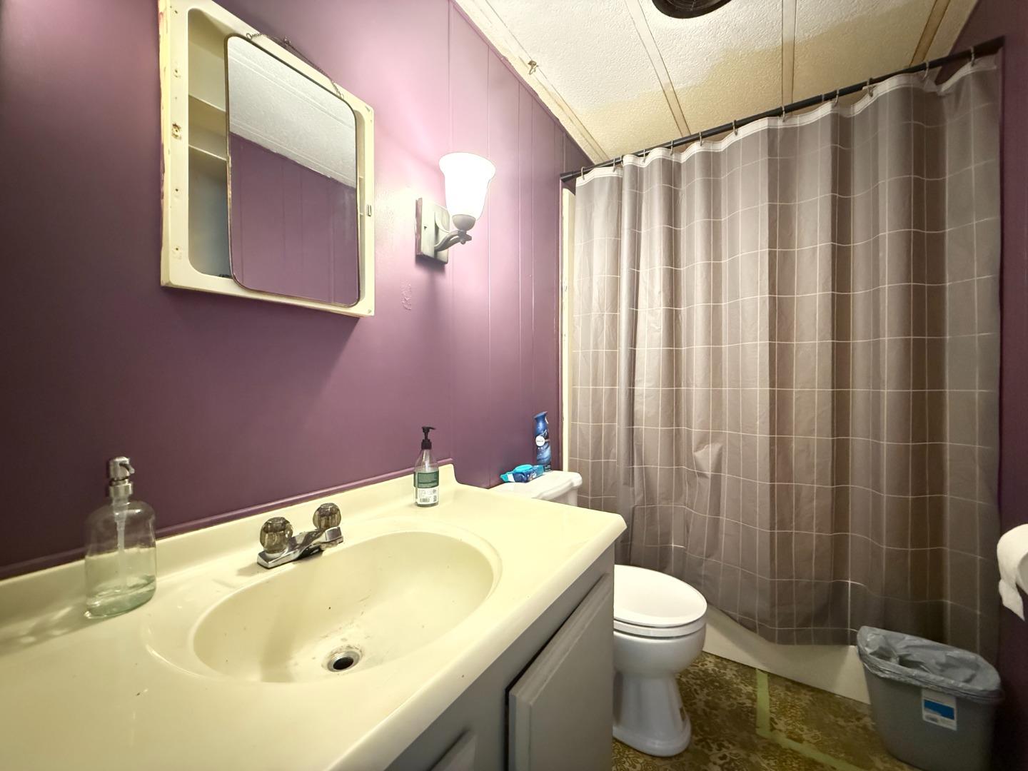 5450 Monterey Road, Unit 143 San Jose, CA 95111 - Photo 12 of 21 a bathroom with a sink a toilet and shower curtain