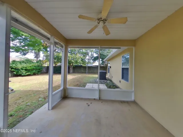 a view of patio with a tv