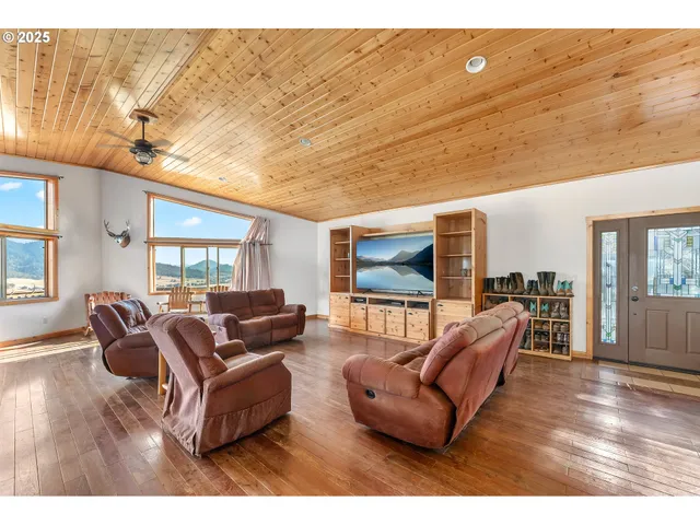 a living room with a large window