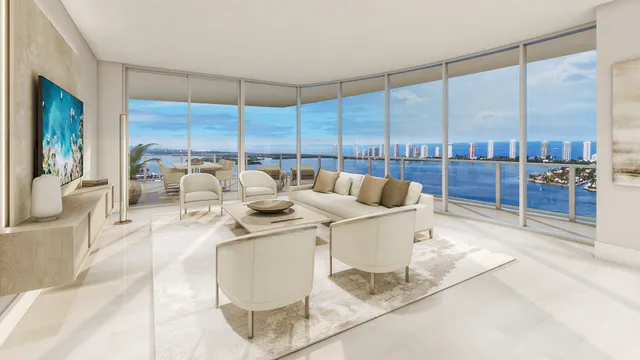 a living room with furniture and a painting on the wall