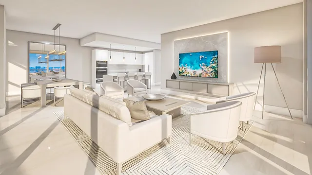 a living room with a bed furniture and a flat screen tv