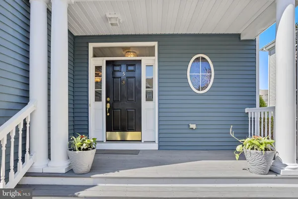a front view of a house with a potted plant and a potted plant
