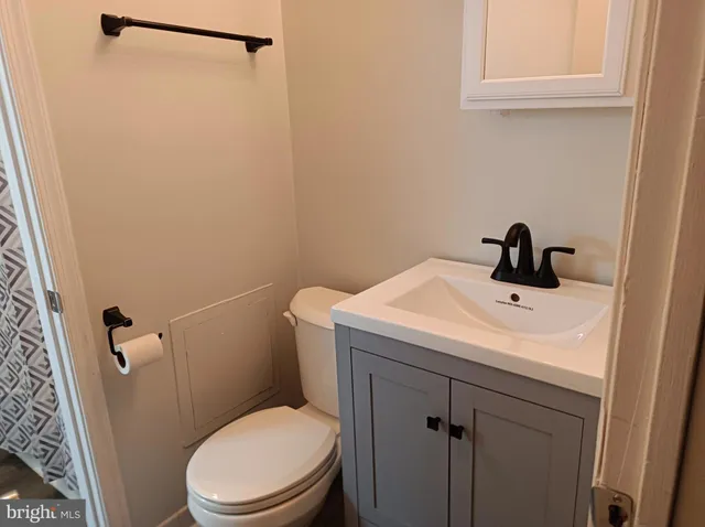 a bathroom with a sink a toilet and a mirror