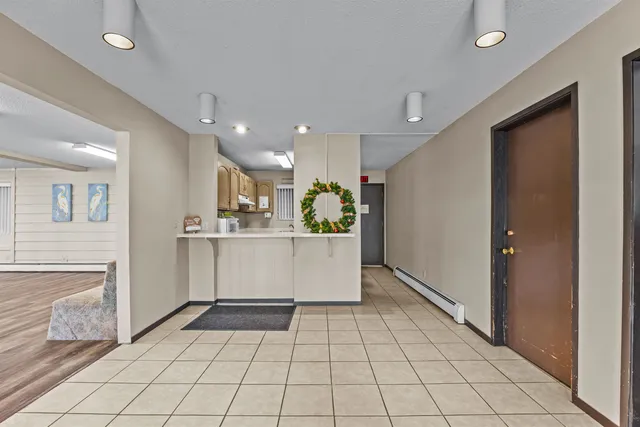 a view of kitchen with windows