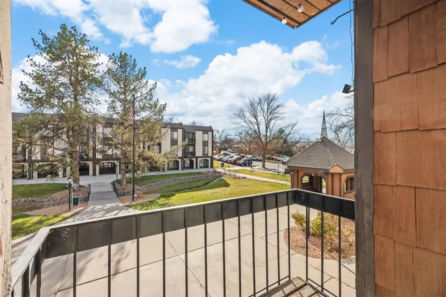 a view of swimming pool from a balcony