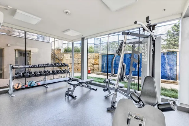 a view of a room with gym equipment