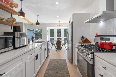 a kitchen with lots of counter top space
