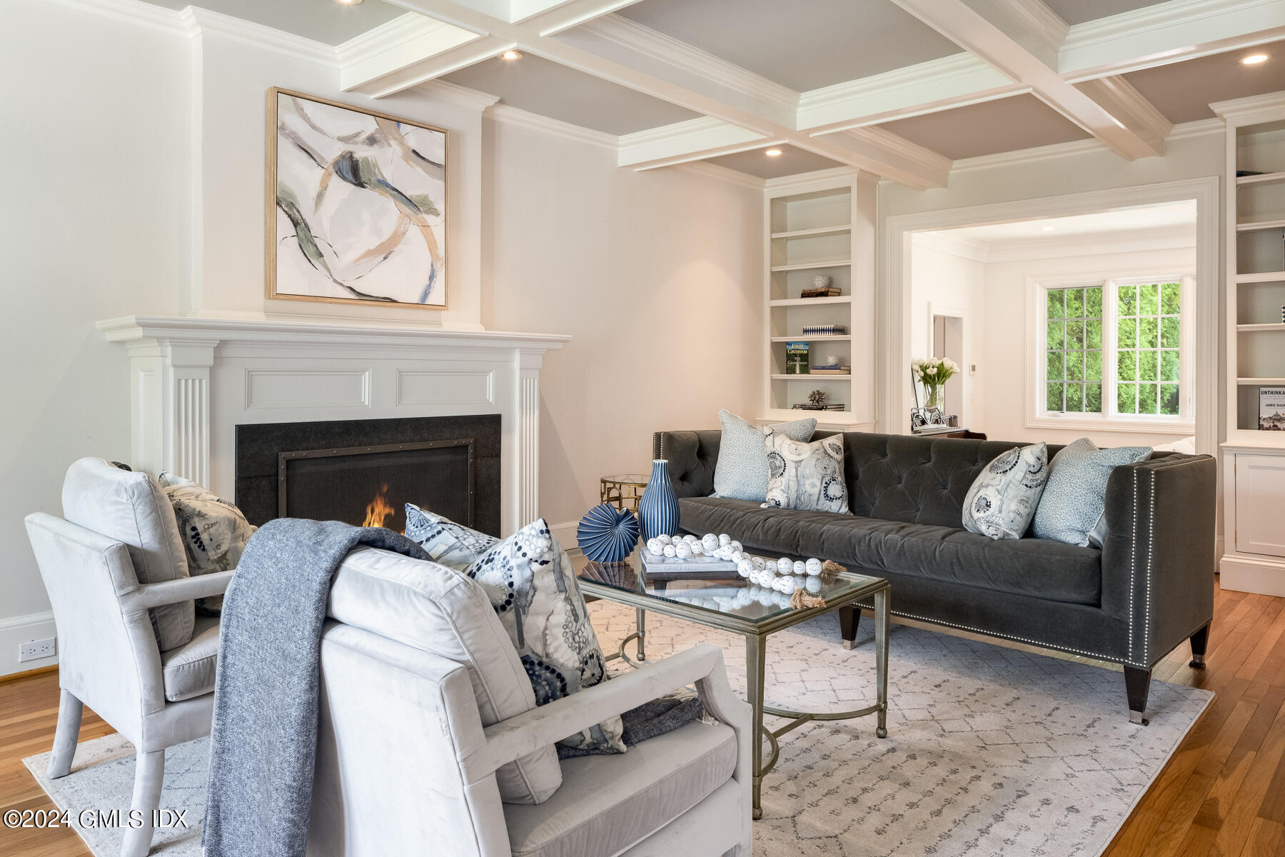 89 Shore Road Old Greenwich, CT 06870 - Photo 7 of 36 a living room with furniture and a fireplace