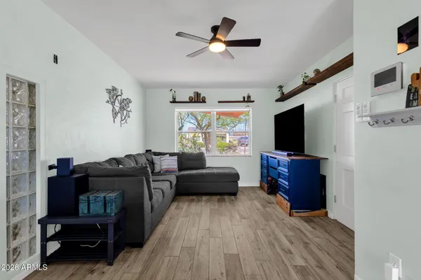 a living room with furniture