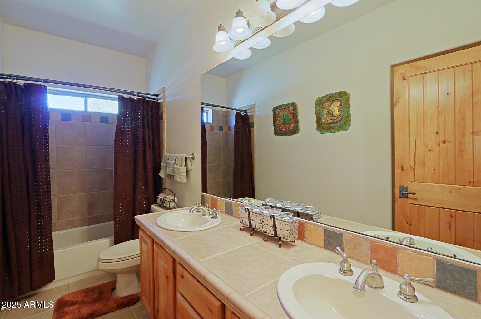 15320 East Skinner Drive Scottsdale, AZ 85262 - Photo 17 of 21 a bathroom with a sink a toilet a mirror and shower