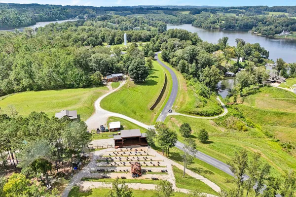 a view of a lake with a yard