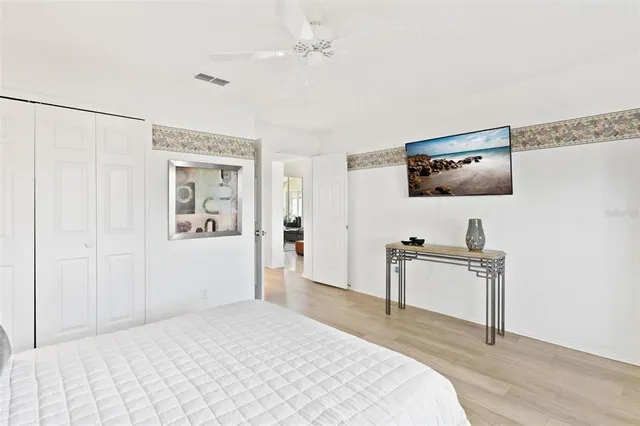 a workspace with furniture and wooden floor