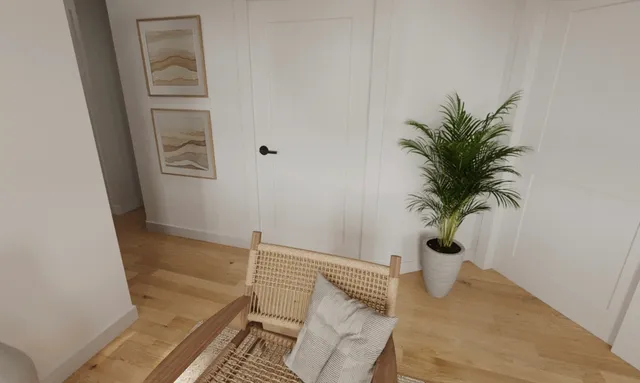 a view of small space with wooden floor