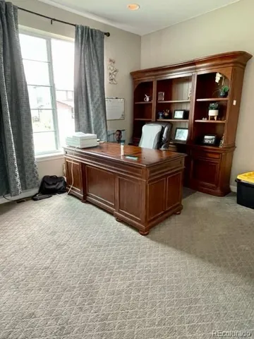 a bed room with furniture and window