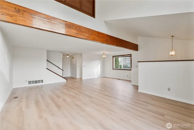 a wooden door in a room