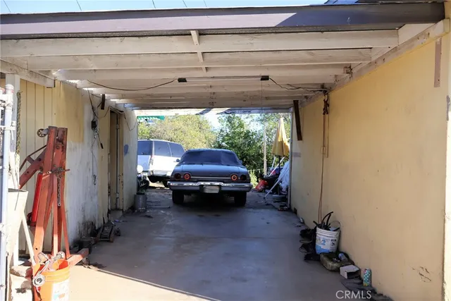 a view of car parked in garage