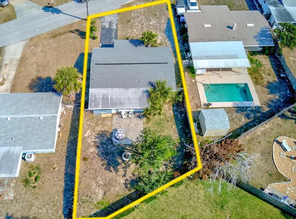 aerial view of a backyard