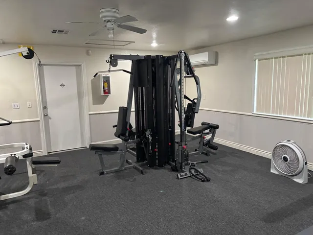 a view of a room with gym equipment