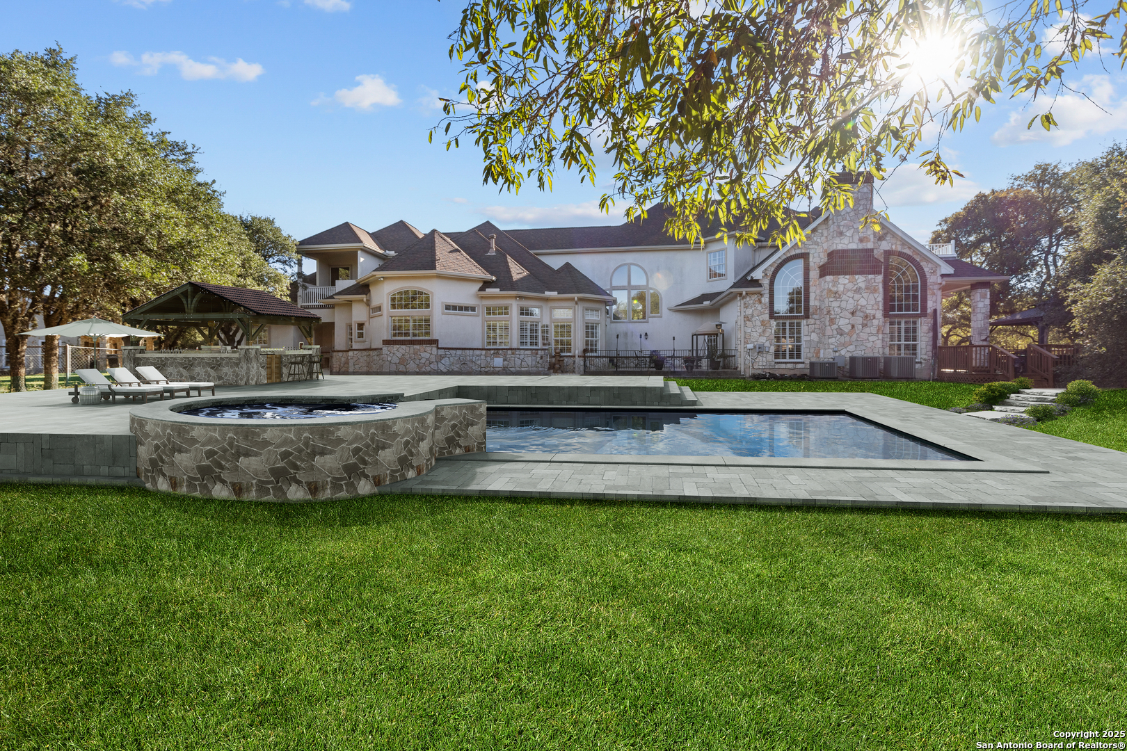 8040 Rolling Acres Trail Fair Oaks Ranch, TX 78015 - Photo 61 of 65 a front view of a house with a yard and large trees