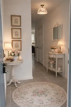 a room with a table chairs and a view of kitchen