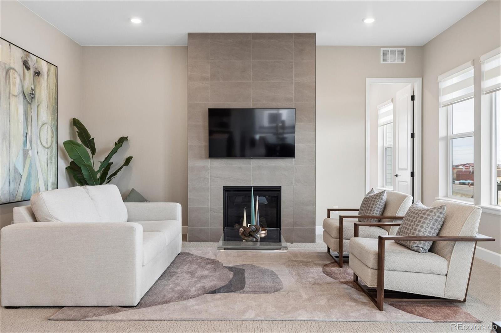 5980 South Platte Canyon Road Littleton, CO 80123 - Photo 18 of 50 a living room with furniture a fireplace and a flat screen tv
