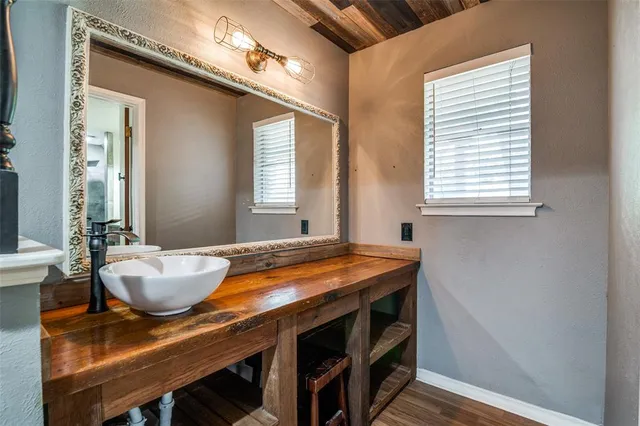 a dining room with table and window