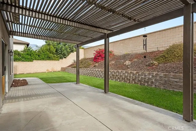 a view of a porch with a garden