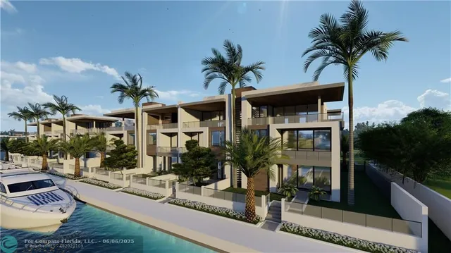 a view of multiple house with palm trees