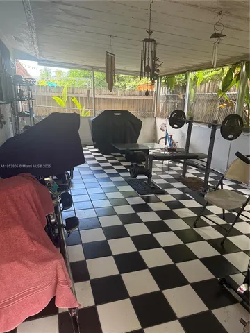 a black and white checkered floor