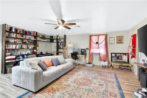 a bedroom with a bed and a closet