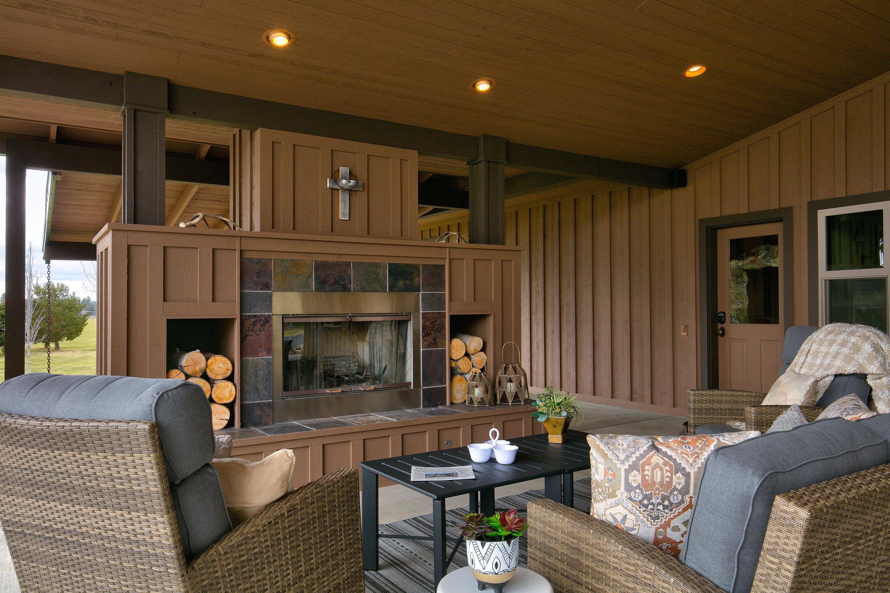 69015 Hurtley Ranch Road Sisters, OR 97759 - Photo 47 of 88 Outdoor entertaining/living area with propane fireplace, propane BBQ hook up