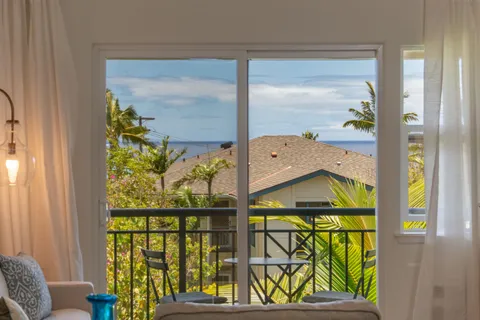 a view of a palm tree with a yard