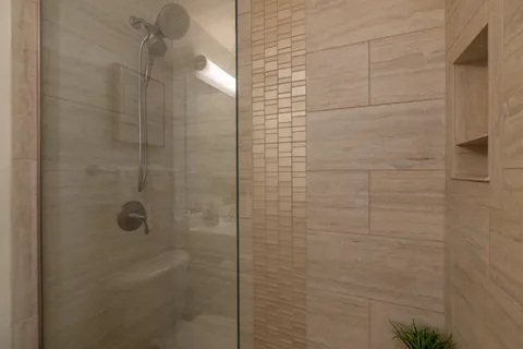 a bedroom with a bed