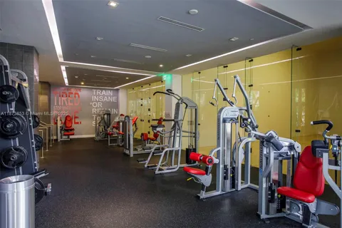 a view of a room with gym equipment