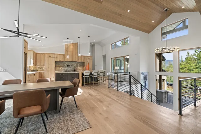 a view of a kitchen and dining room