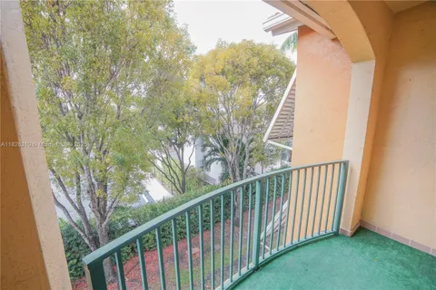 a view of a balcony from a window