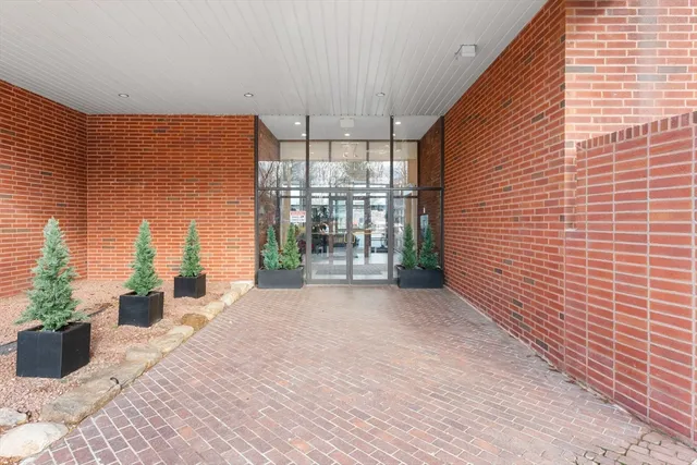 a view of a room with windows