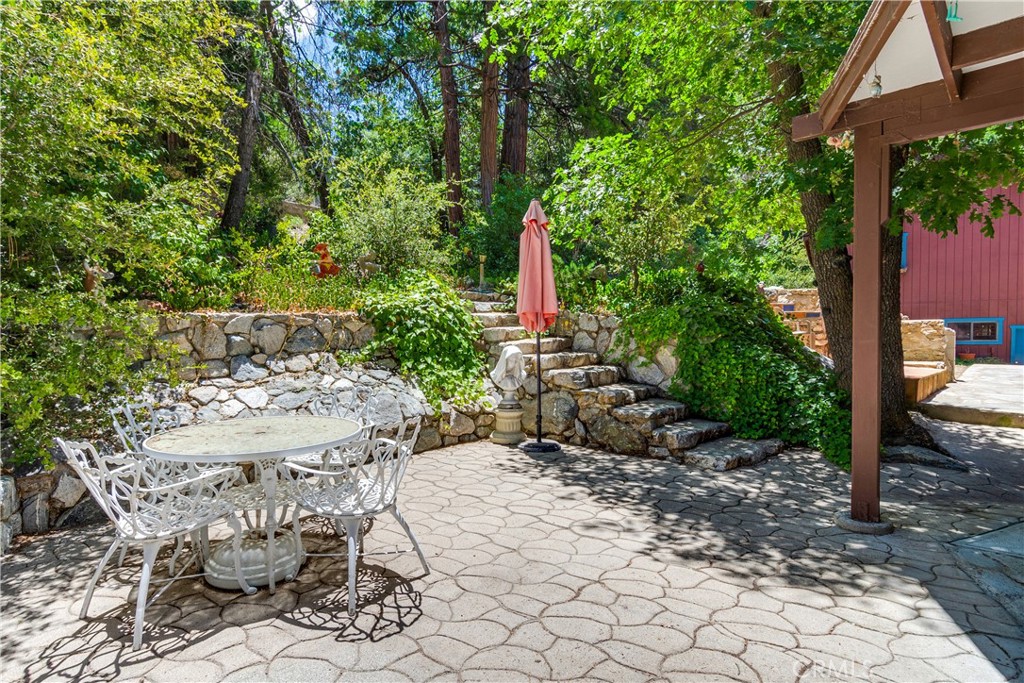 9339 Wood Road Forest Falls, CA 92339 - Photo 13 of 48 a view of outdoor dining space with a patio