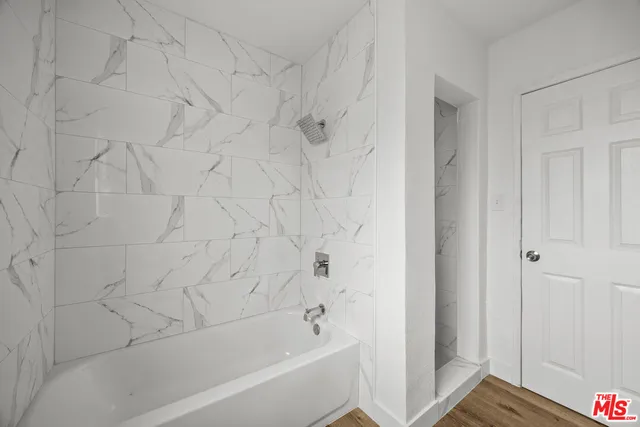 a bathroom with a bathtub