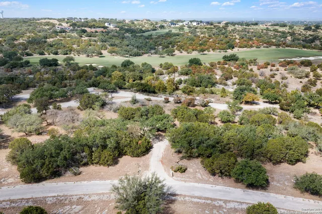 an aerial view of residential houses with outdoor space and trees