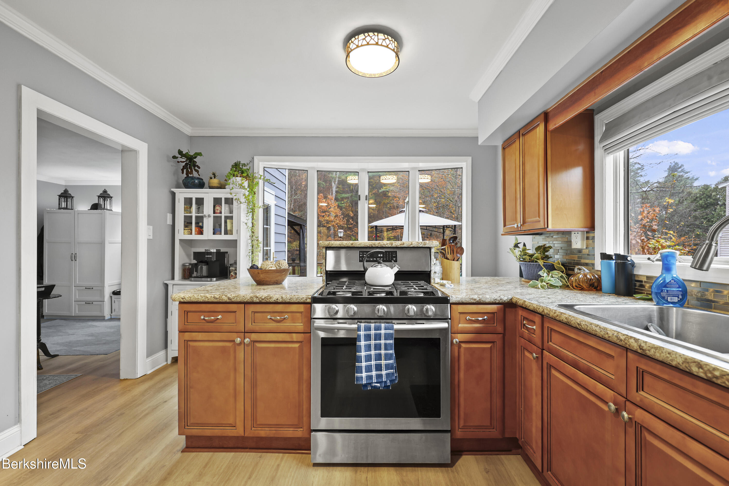 386 Cheshire Road Pittsfield, MA 01201 - Photo 12 of 45 a kitchen with stainless steel appliances granite countertop a stove a sink and a granite countertops with cabinets