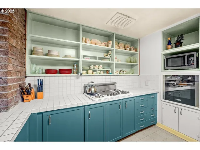 a kitchen with lots of counter top space