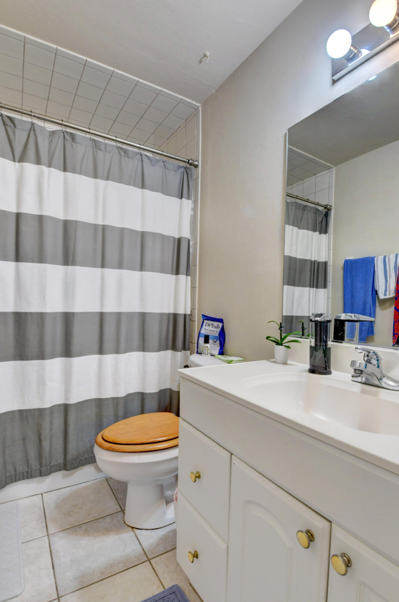 22093 Southwest 58th Avenue Boca Raton, FL 33428 - Photo 24 of 36 a bathroom with a sink a toilet a mirror and shower curtain