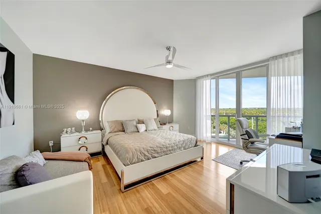 a spacious bedroom with a large bed and a large window