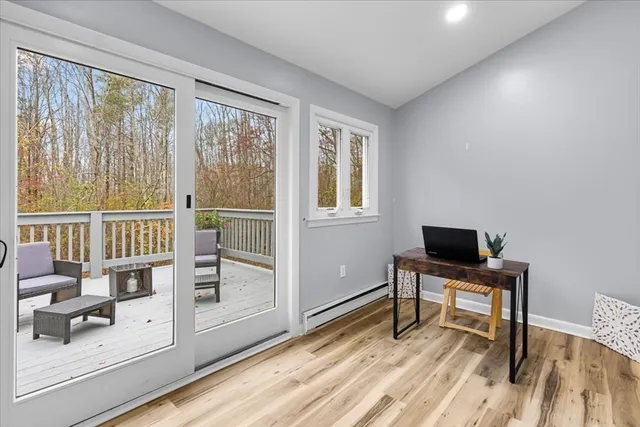 a outdoor view with a seating space