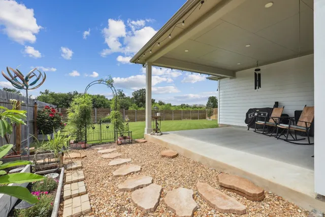 a view of a porch with a patio