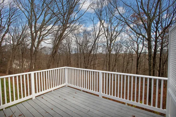 a view of balcony with wooden floor and fence
